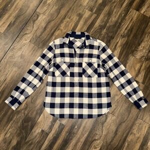J Crew Men's 1/4 Zip Blue & White Buffalo Check Flannel Shirt Size Small